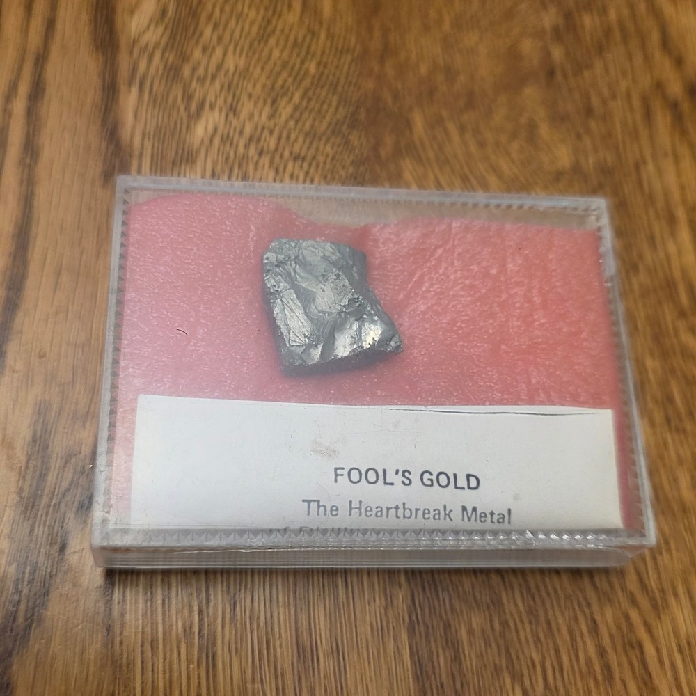 Fools Gold Pyrite Natural Mineral Specimen Heartbreak Metal Novelty Display Case